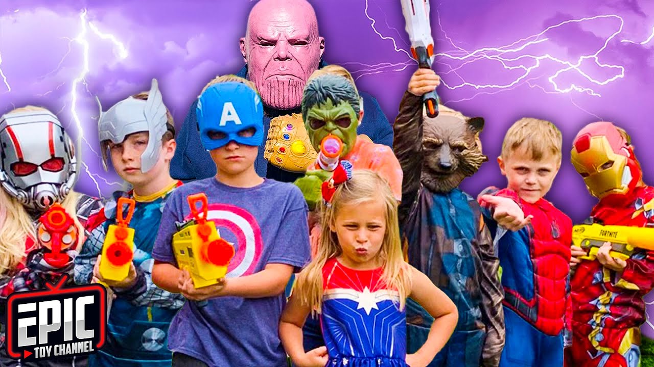 Nerf Battle: Avengers vs Thanos Pretend Play Parody for Kids Compilation