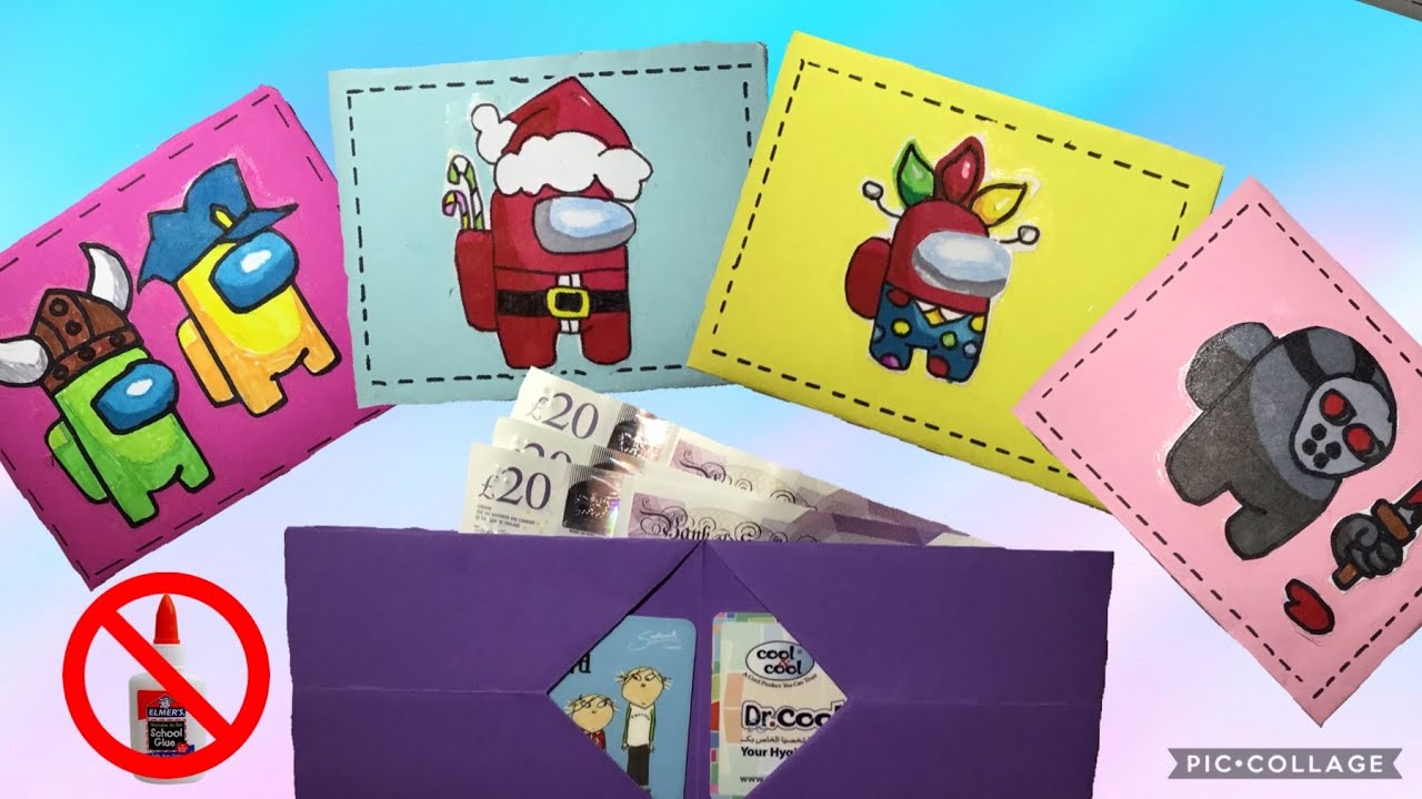 Origami Among Us Wallet-DIY PAPER WALLET WITHOUT GLUE 🪐🌏اوريغامي محفظة 👛 في أسلوب امونغ اس