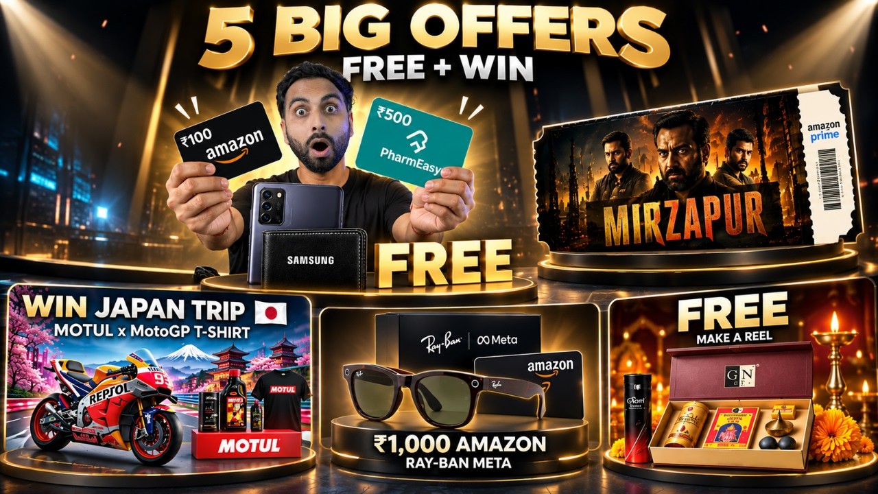 Samsung FREE Amazon & Pharmeasy GV | FREE Mirzapur Movie Ticket | Motul FREE Shirt ,FREE Festive Box