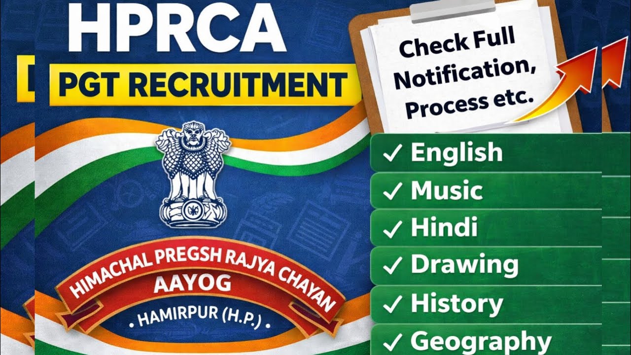 HPRCA PGT Recruitment 2026 | Full Notification- English, Hindi, History, Geography, Music, Drawing