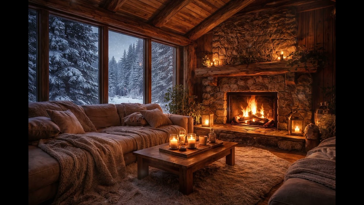 Quiet Night Piano | Warm Fireplace Sleep Music