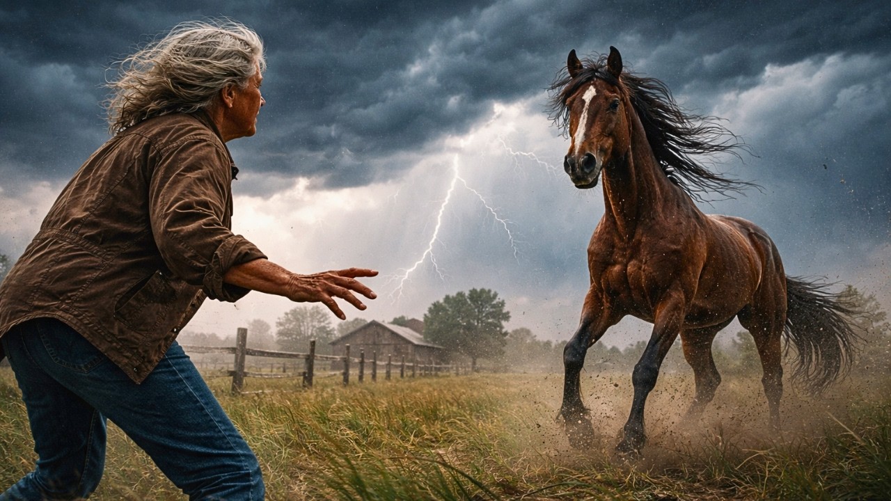 An unexpected storm threatens the ranch just as THE WIDOW begins to tame the horse
