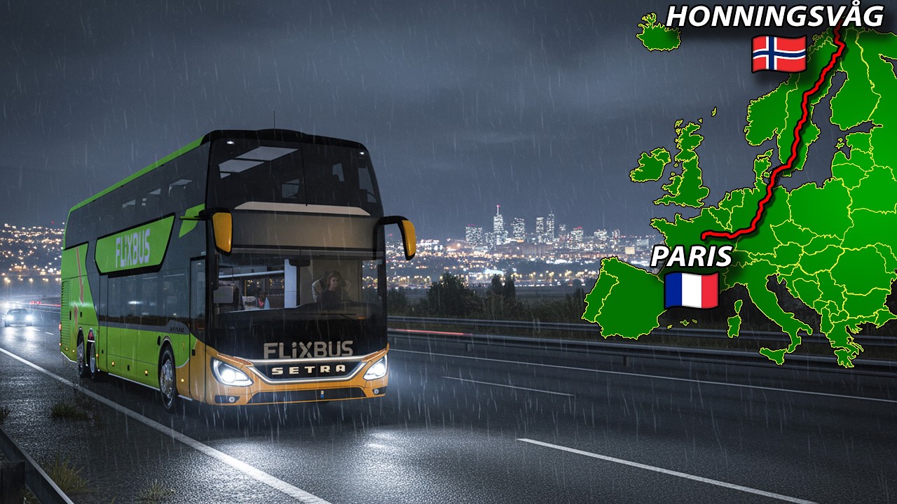 ETS 2 Long Bus Trip From Honningsvåg to Paris | Euro Truck Simulator 2