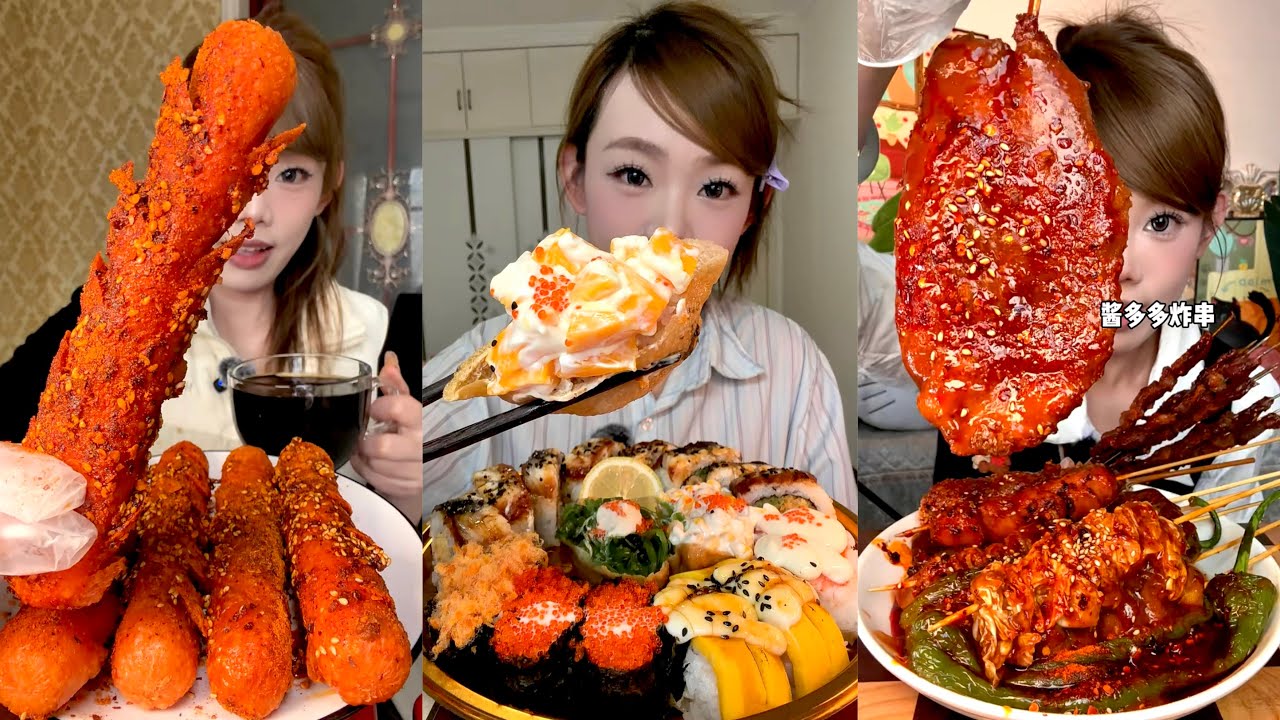 ASMR | Mukbang Fried chicken, Sausage, Noodles, Sushi, Malatang, Octopus&Skewers @大桃吃饭啦 