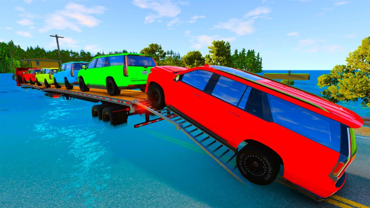 Flatbed Truck Mcqueen | Transportation with Truck - Pothole vs Car #3 -BeamNG.Drive