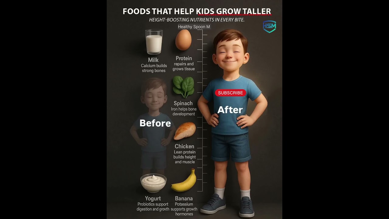 Top 6 Foods to Help Kids Grow Taller Naturally|Height Growth Nutrition Tips#GrowTaller#KidsNutrition