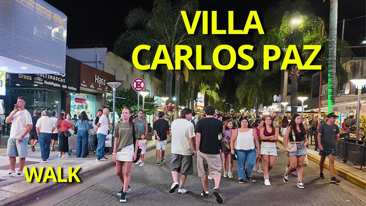 Caminando de noche por Villa Carlos Paz 🚶‍♂️🌙 | Centro nuevo y centro histórico | Walking Tour 4K
