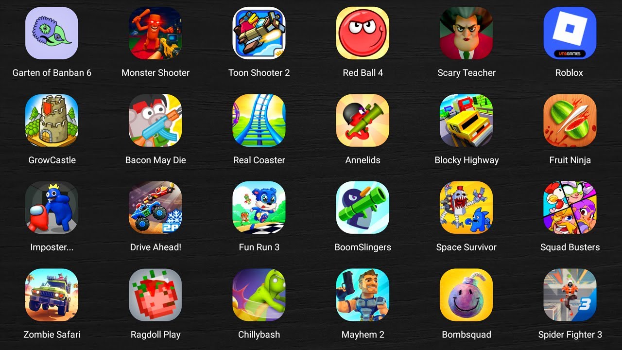 Roblox,Poppy Playtime 5,Hide in The Backrooms,Granny,Red Ball 4,Zombie Tsunami,Race Master 3D...