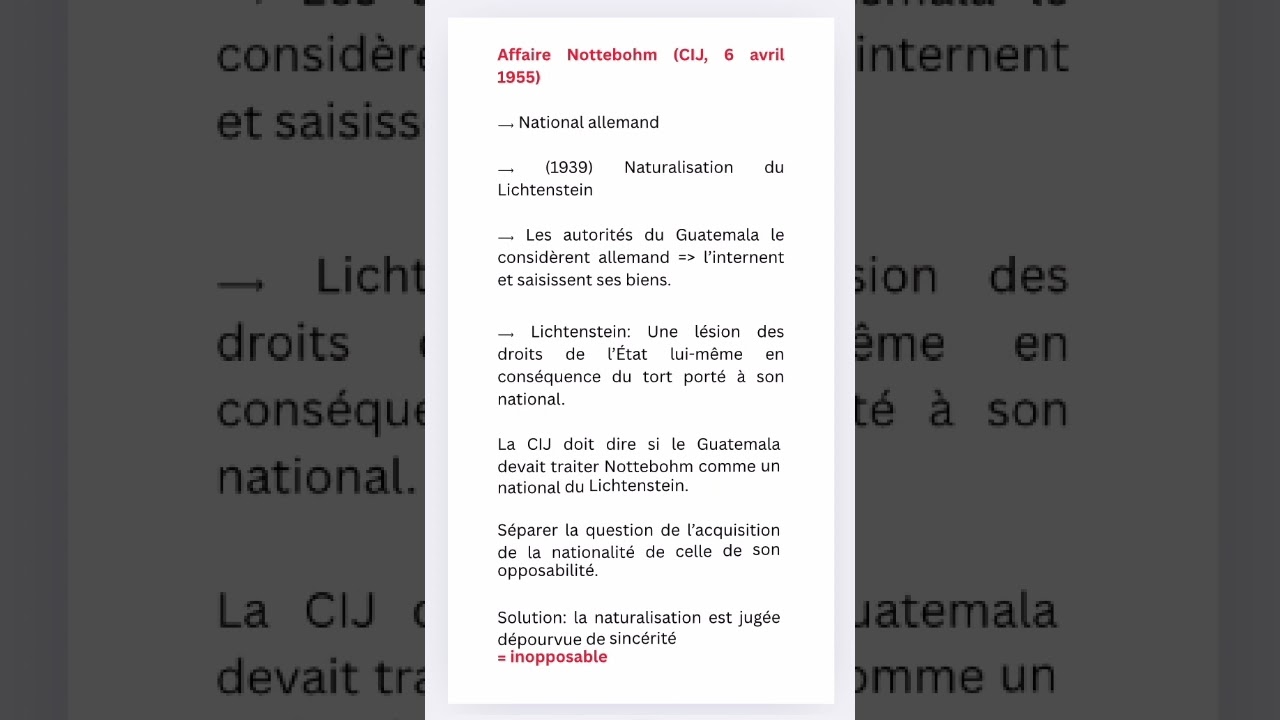Droit international: l&rsquo;affaire Nottebohm (Liechtenstein c/Guatemala)