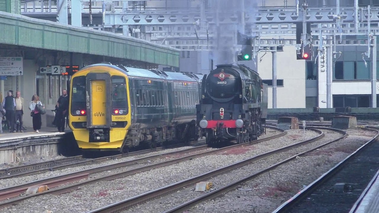 34052 Lord Dowding on Saphos Steam Tours at Cardiff Central May 4th 2019