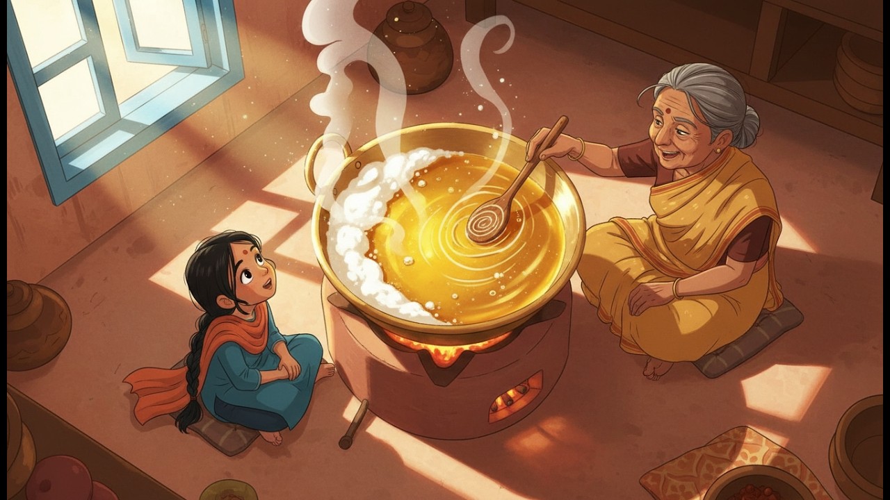 How Traditional Ghee Is Made – Cultured Butter Slowly Turning Golden in a Rajasthani Kitchen