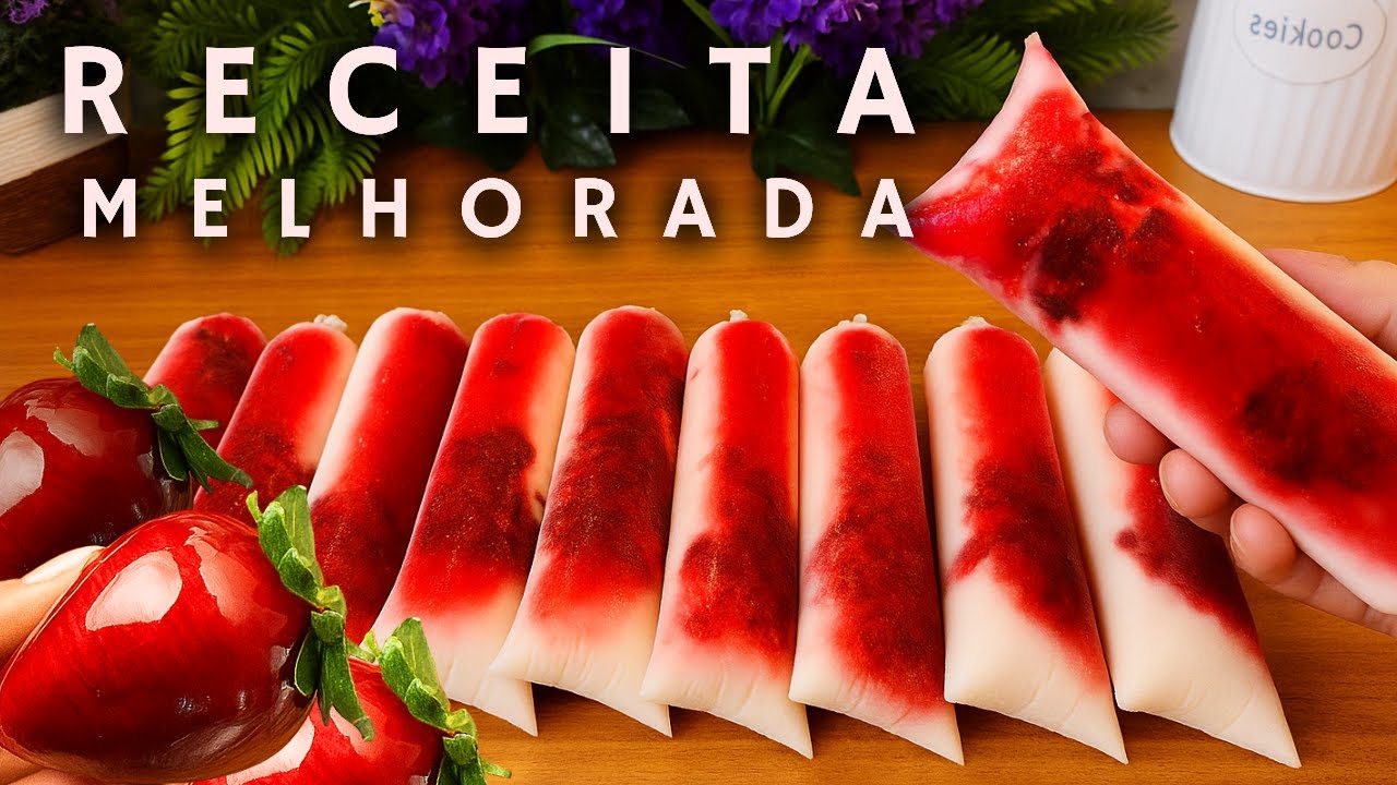 Geladinho Gourmet Morango do Amor com calda ➕ Receita Cremosa de Geladinho Unicórnio com Marshmallow