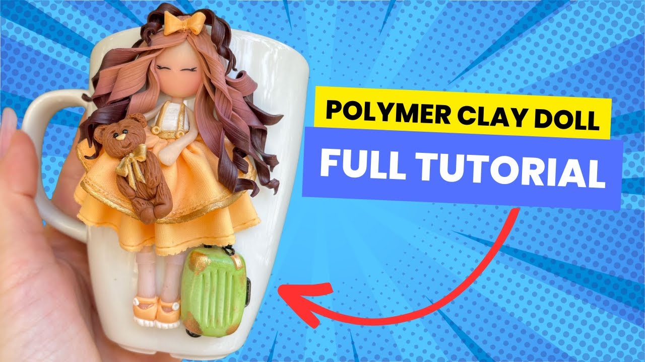 Polymer Clay Doll with Teddy Bear on Mug | Clay Craft Idea