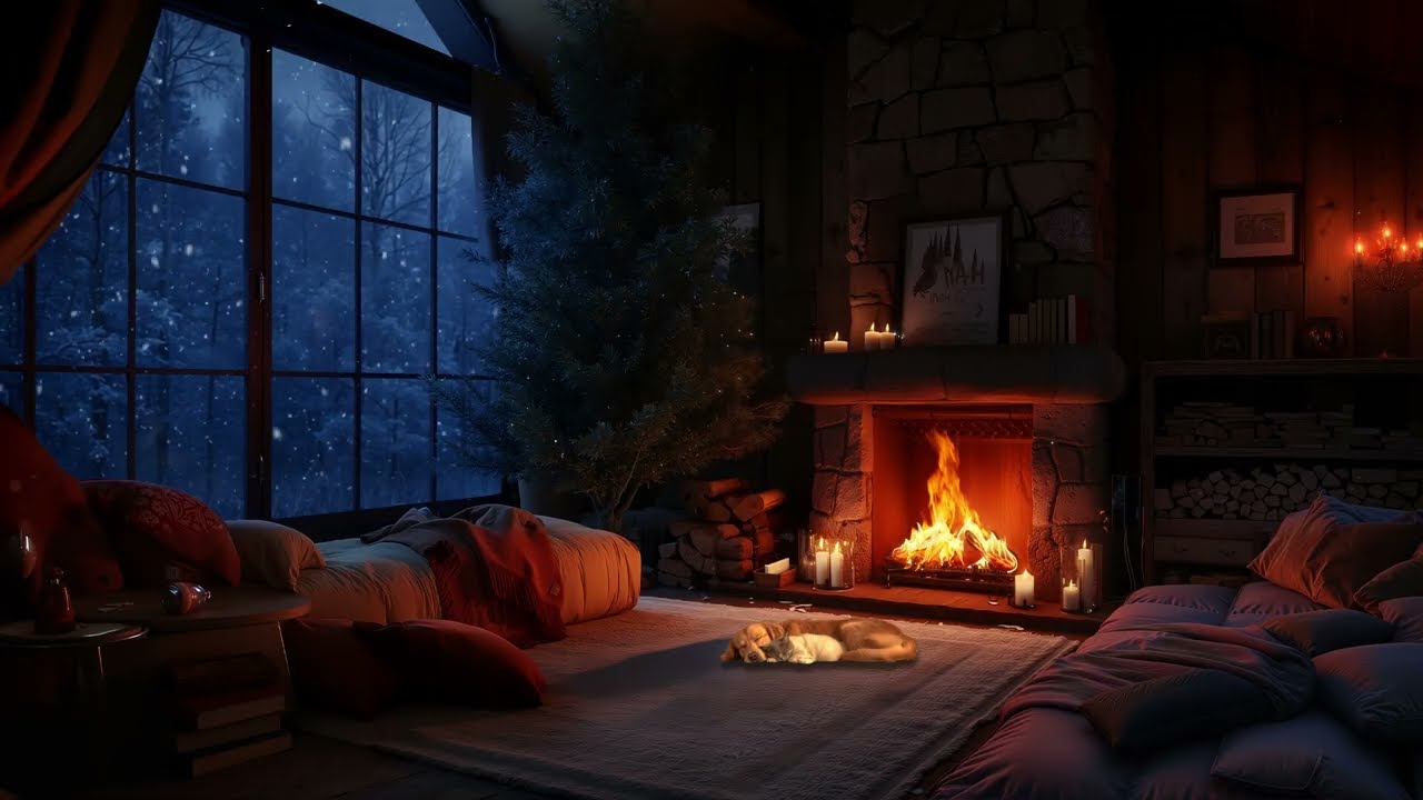 Cozy Bedroom Ambience with Relaxing Piano Jazz Music 🎄Wind Sounds for Study and Sleep