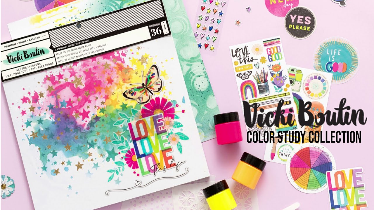 Mixed Media Layout featuring Flourescent Paint -Vicki Boutin DT