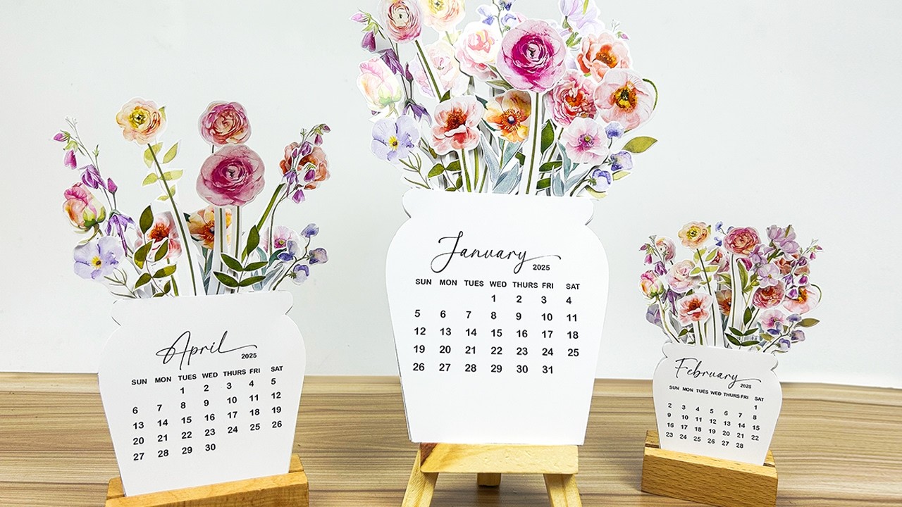 Free Printable Floral Desk Calendar 2026, DIY Mini Calendar, Lịch để b&agrave;n Handmade 2026