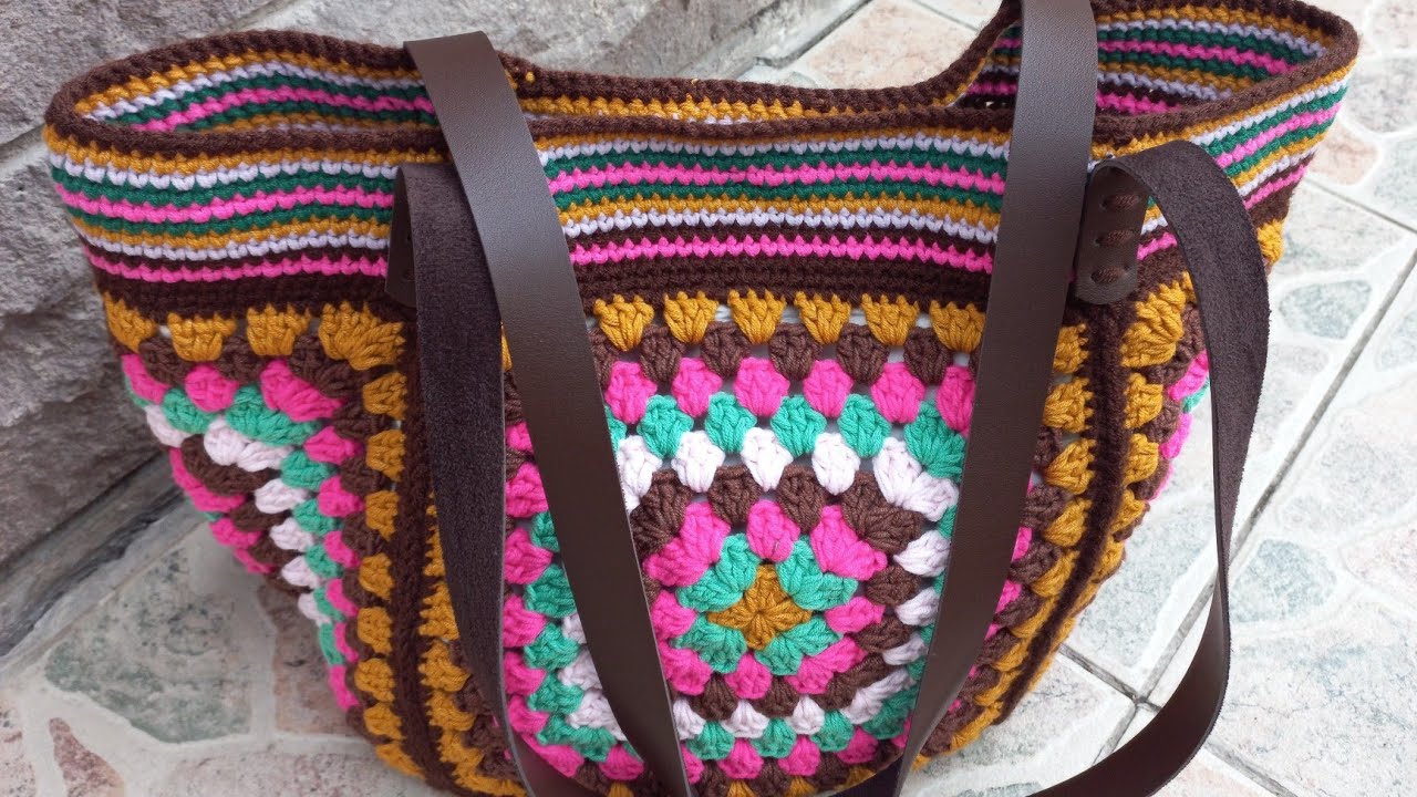 5 MOTİF İLE ÖRGÜ SEPET ÇANTA/KOTON İP İLE KARE MOTİFLİ ÇANTA YAPILIŞI/EASY CROCHET BAG