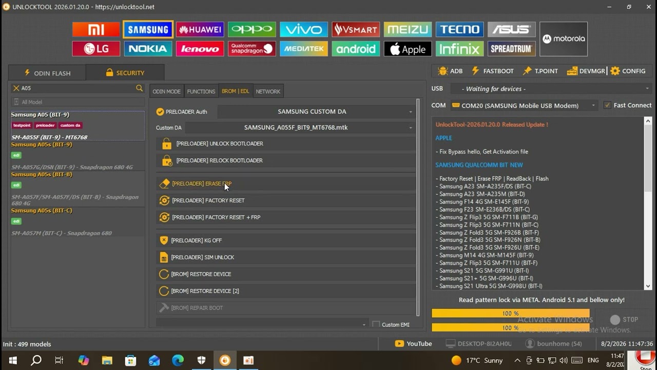 Unlock Gmail Samsung A05 via unlock tool