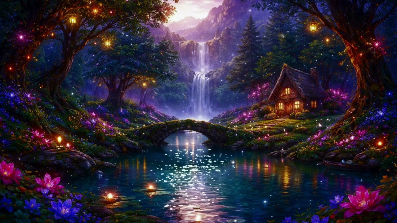 528Hz DNA Repair Sleep 🌿 Enchanted Forest Waterfall | 12 Hour Deep Healing Frequency
