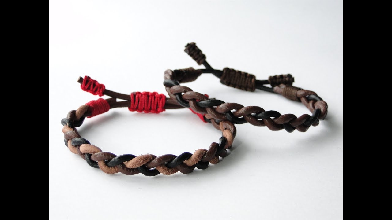 How to Make 3 Strand Flat Braid Leather Cord Bracelet/Cobra Sliding Knot