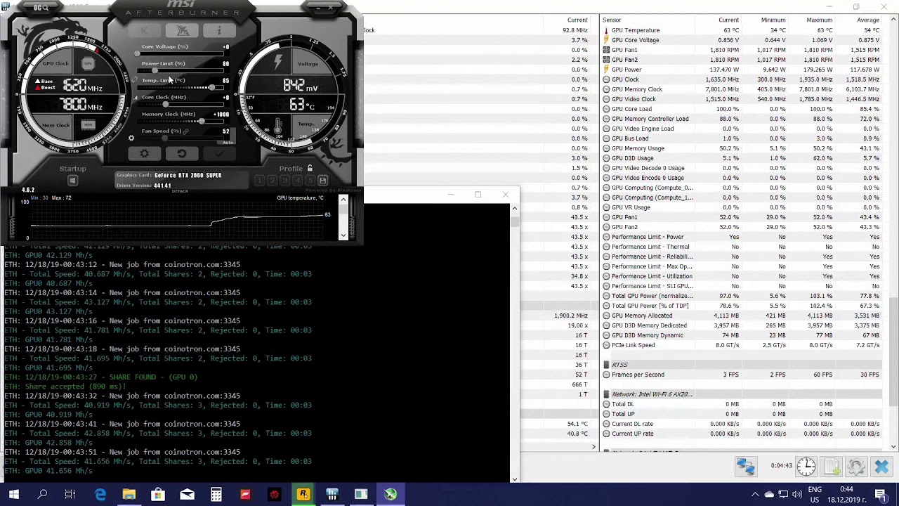 RTX 2060 Super Mining ETH Ethereum Hashrate Overclocking With Claymore 15