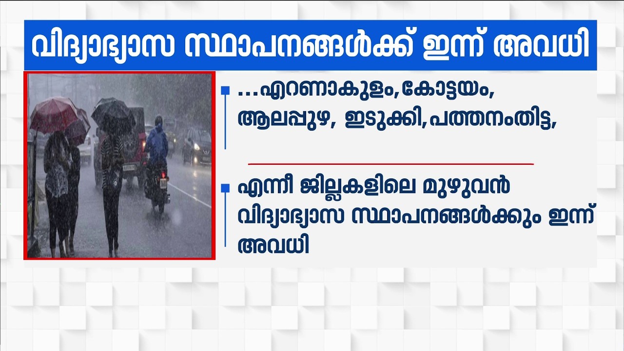 കനത്ത മഴ;  10 ജില്ലകളിലെ വിദ്യാഭ്യാസ സ്ഥാപനങ്ങൾക്ക് ഇന്ന് അവധി | Kerala Rain | School Holiday