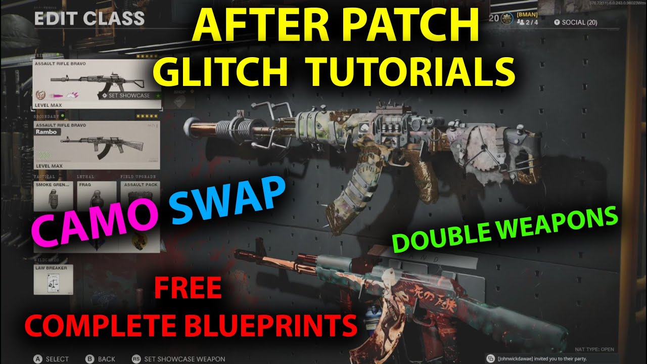 COLDWAR GLITCHES AFTER PATCH CAMO SWAP GLITCH  FREE BLUEPRINT GLITCH AFTER PATCH DOUBLE WEAPONS BOCW
