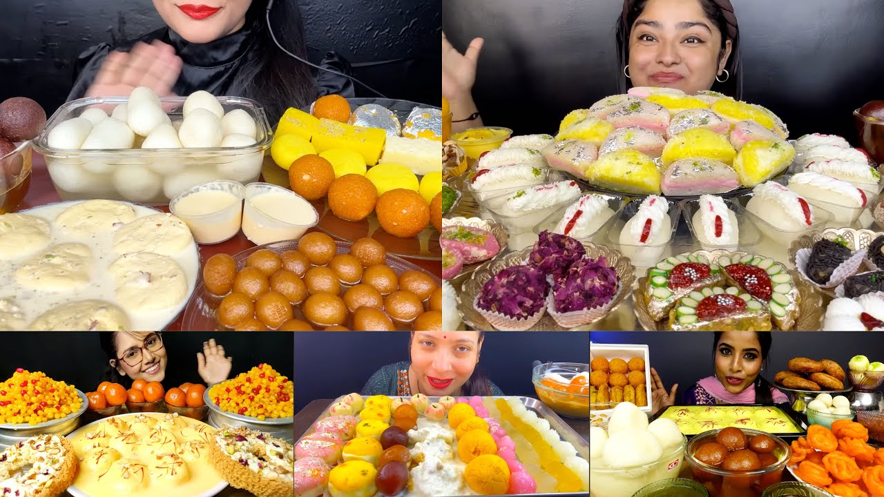 Asmr:Eating Different Types Of Indian Sweets,Rasgulla,Rasmalai,Kheer,Gulab Jamun,Laddu,Raj Bhog🔥