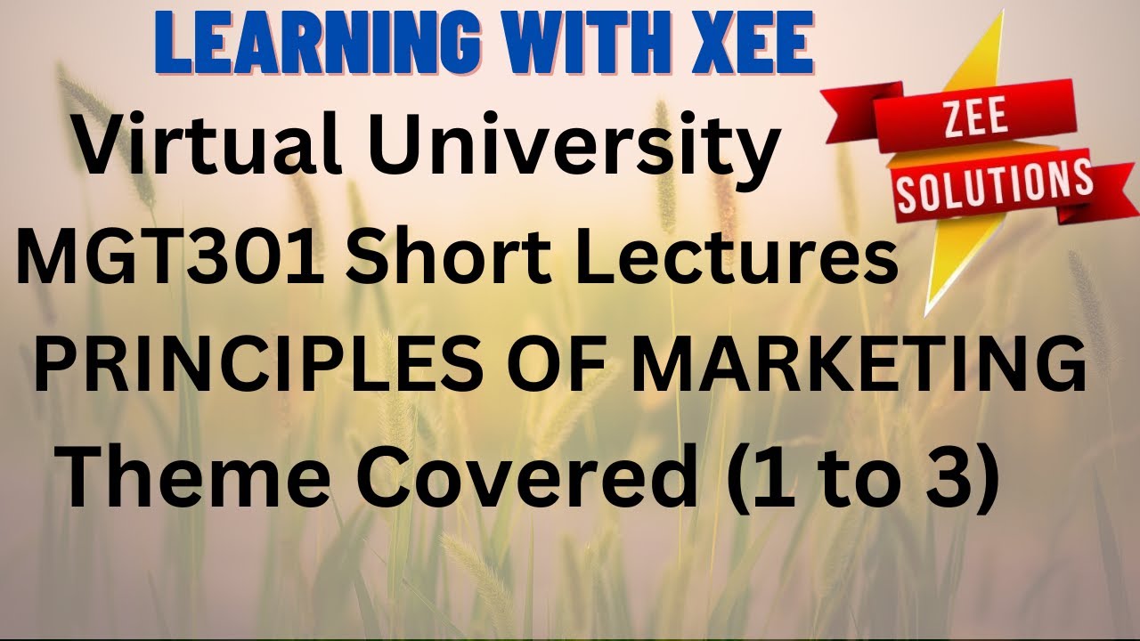 MGT301 Short Lectures PRINCIPLES OF MARKETING Themes Covered (1 to 3) Virtual University of Pakistan