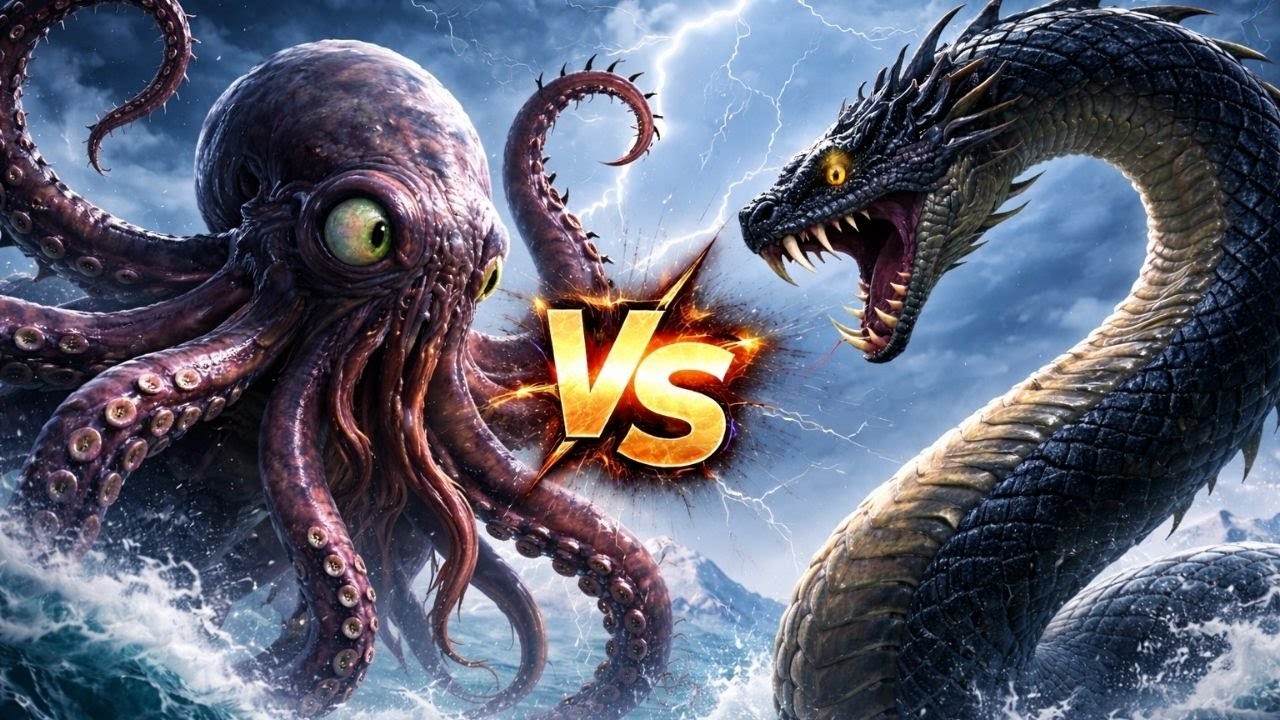 KRAKEN vs SERPENTE MARINHA Gigante! Quem venceria essa BATALHA?