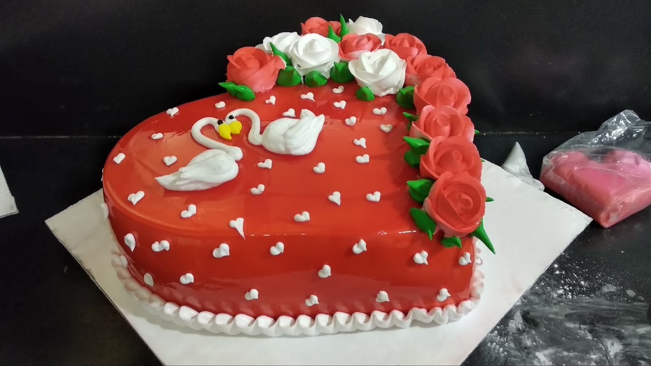 Heart Shape Cake Red Gel Decoration Flowers Design Cake Making By Cool Cake Master