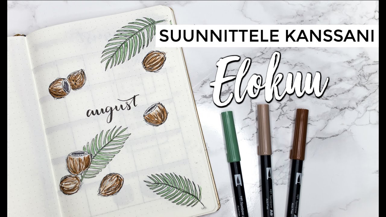 PLAN WITH ME AUGUST 🥥🌴🖋 - Bullet Journal Suomi 2018