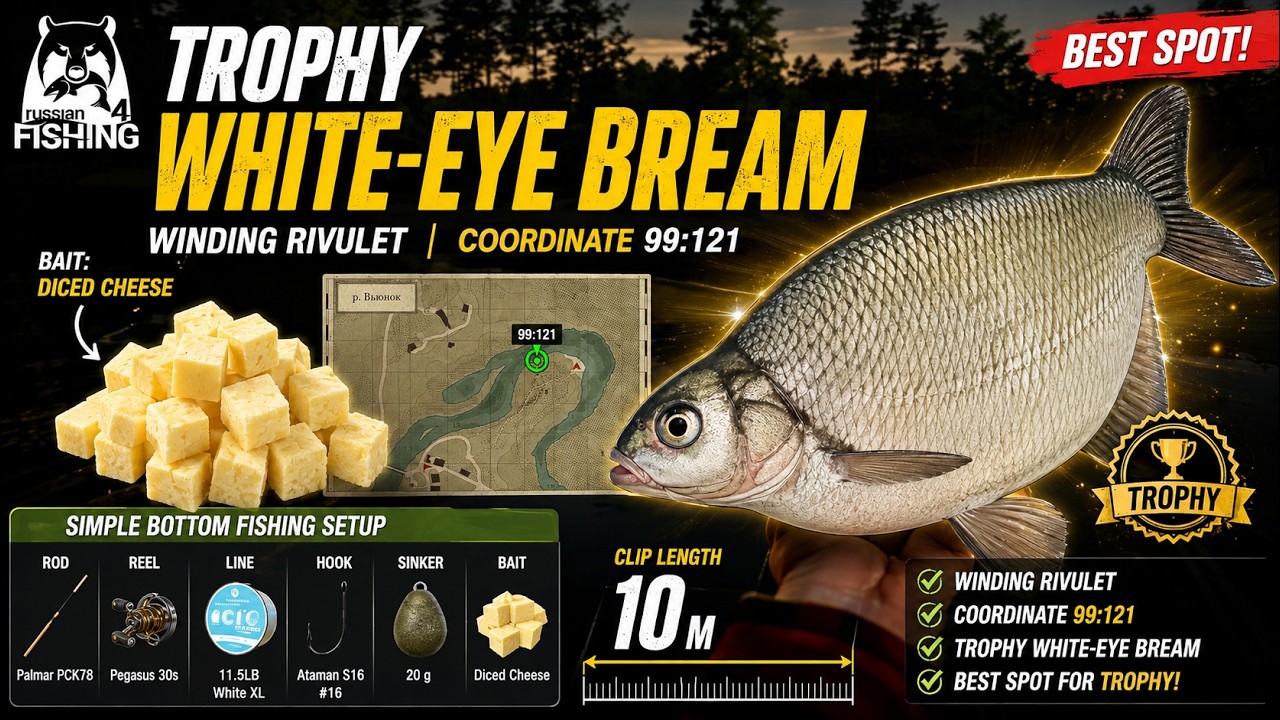 TROPHY White-Eye Bream Spot! Best Diced Cheese Setup | Winding Rivulet | Russian Fishing 4