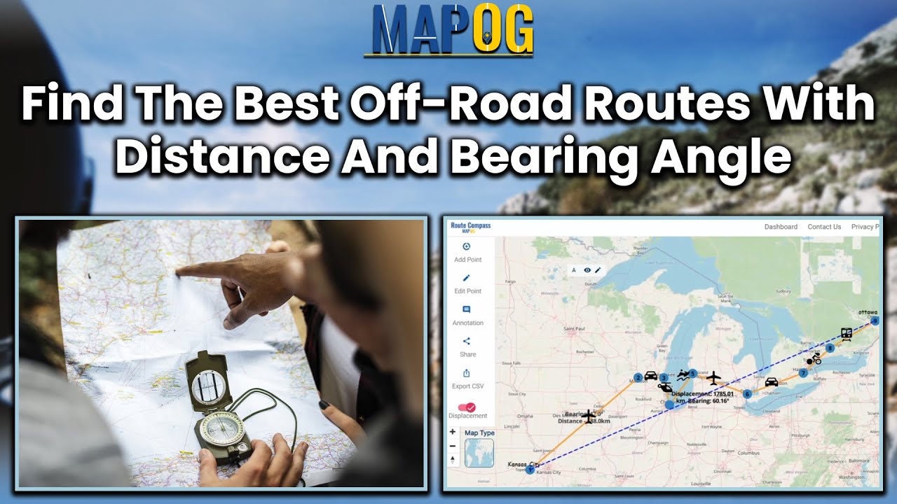 Find the best off road routes with distance and bearing angle