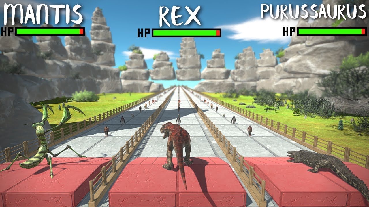 Mantis vs REX vs Purussaurus [Triple Deathrun] - Who's Stronger? Animal Revolt Battle Simulator ARBS