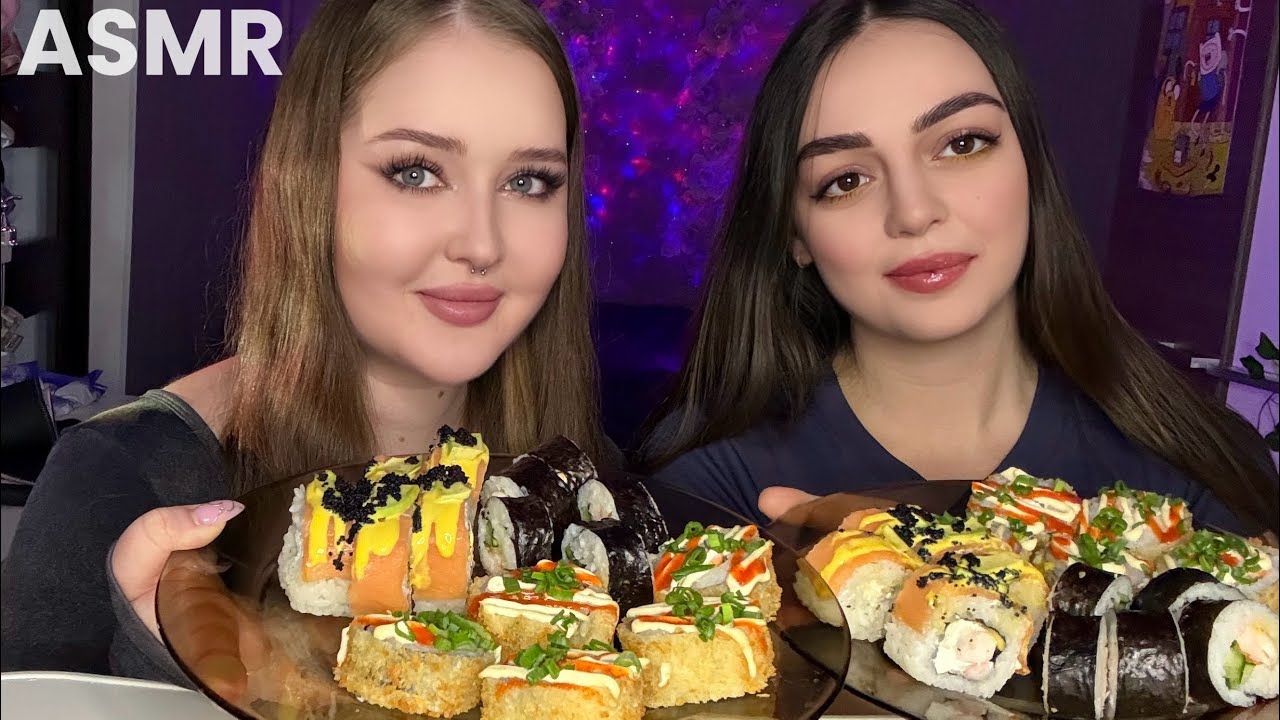 ASMR ИТИНГ РОЛЛОВ с подругой🍣 Отвечаем на ваши вопросы✨