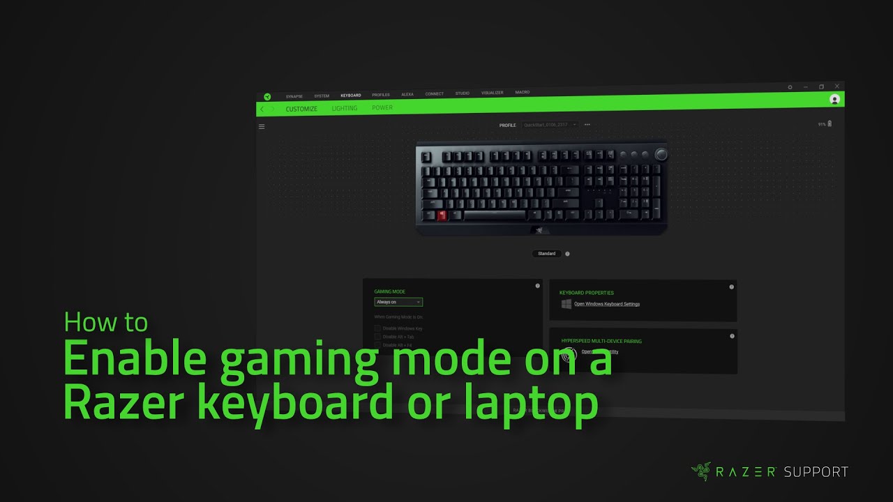 How to enable gaming mode on a Razer keyboard or laptop