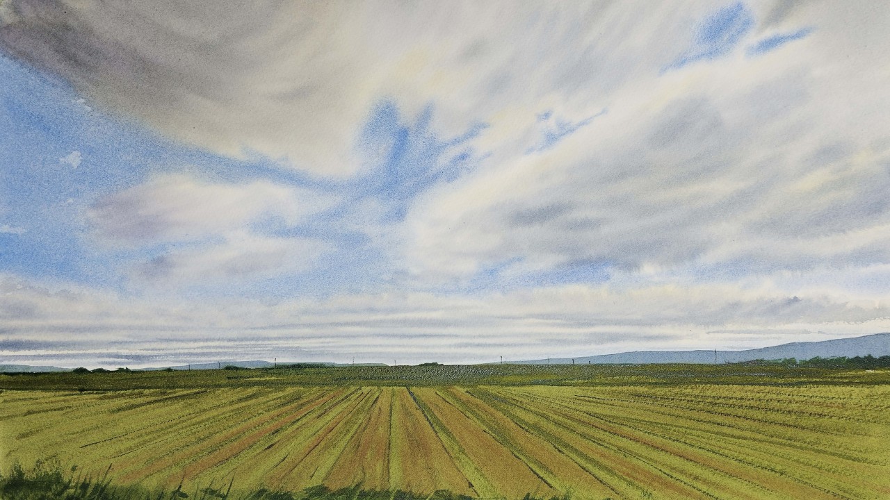 PAISAJE en ACUARELA. Nubes sobre las viñas.