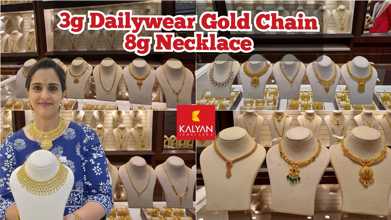Kalyan Jewellers 3g Gold Chain, 8g Necklace Designs| Light Weight Gold Necklace Diwali new arrivals