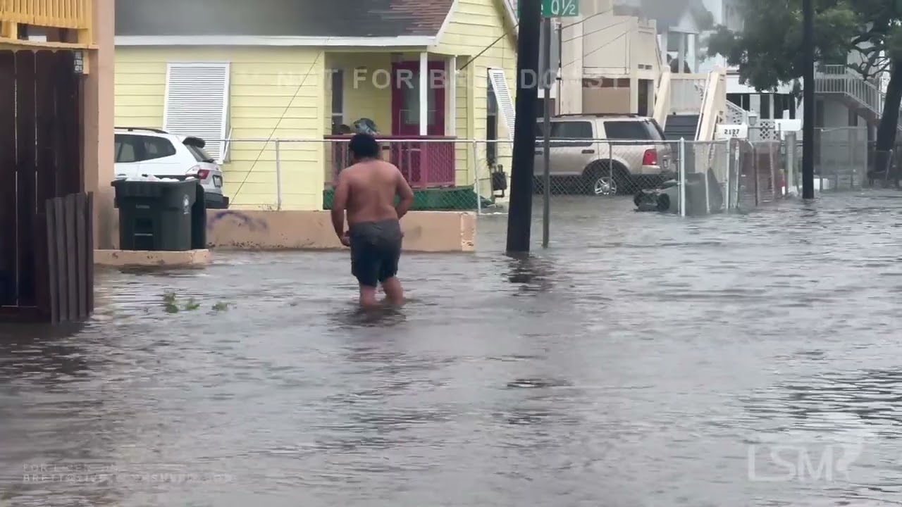 07-08-2024 Galveston, TX  - Hurricane Conditions, Neighborhoods Inundated With Surge