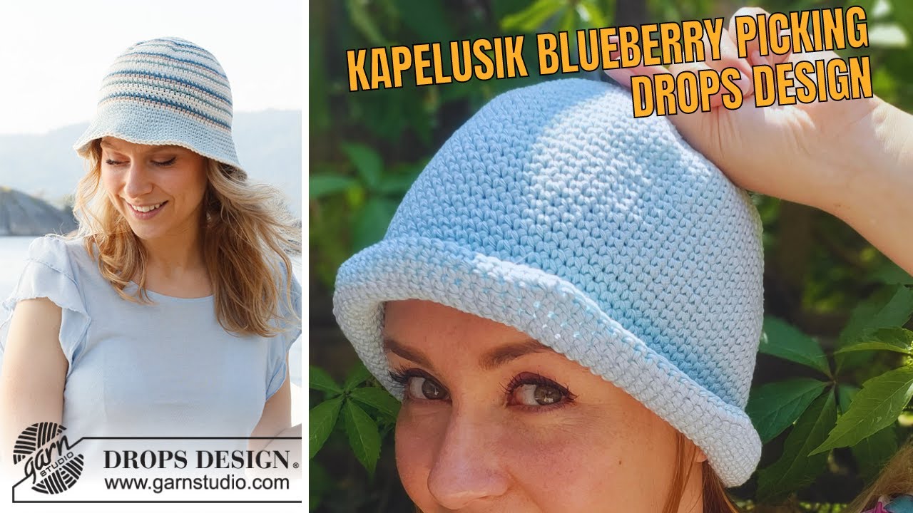 Kapelusz bucket hat na szydełku, wzór Blueberry Picking by DROPS Design.
