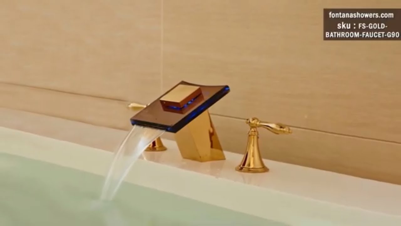 Gold Finish LED Color Changing Glass Spout Bathroom Sink Faucet Mixer Tap