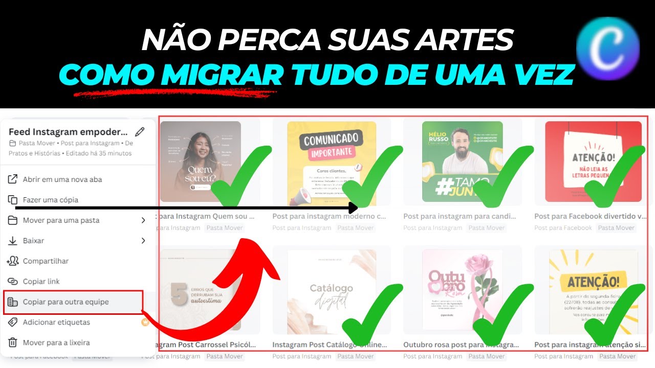 Como Migrar Todas Artes de uma só vez para Nova Equipe |CANVA|