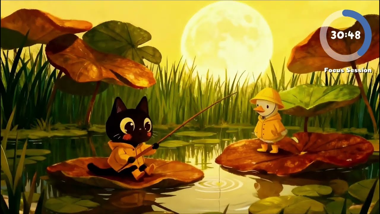 Rainy Day Fishing Cat 🐱with Lofi Music | Pomodoro timer | Study With Me