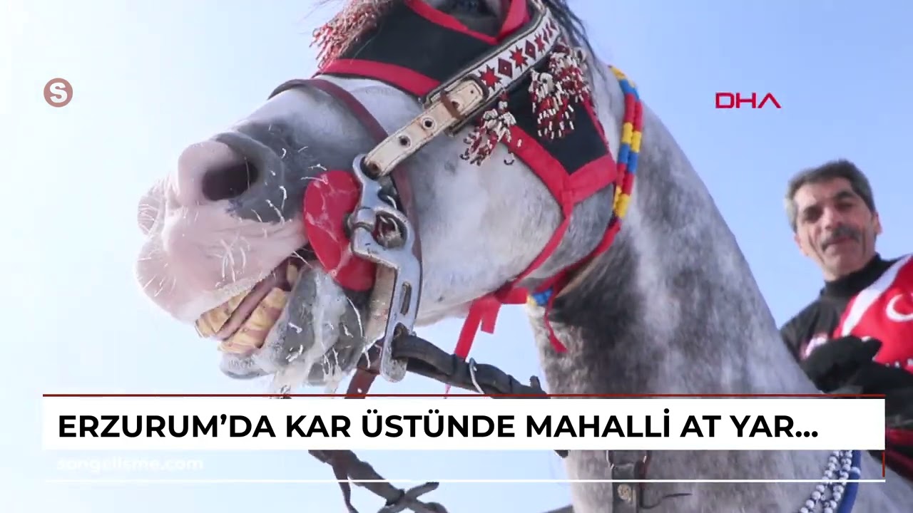 Erzurum'da kar üstünde mahalli at yarışı