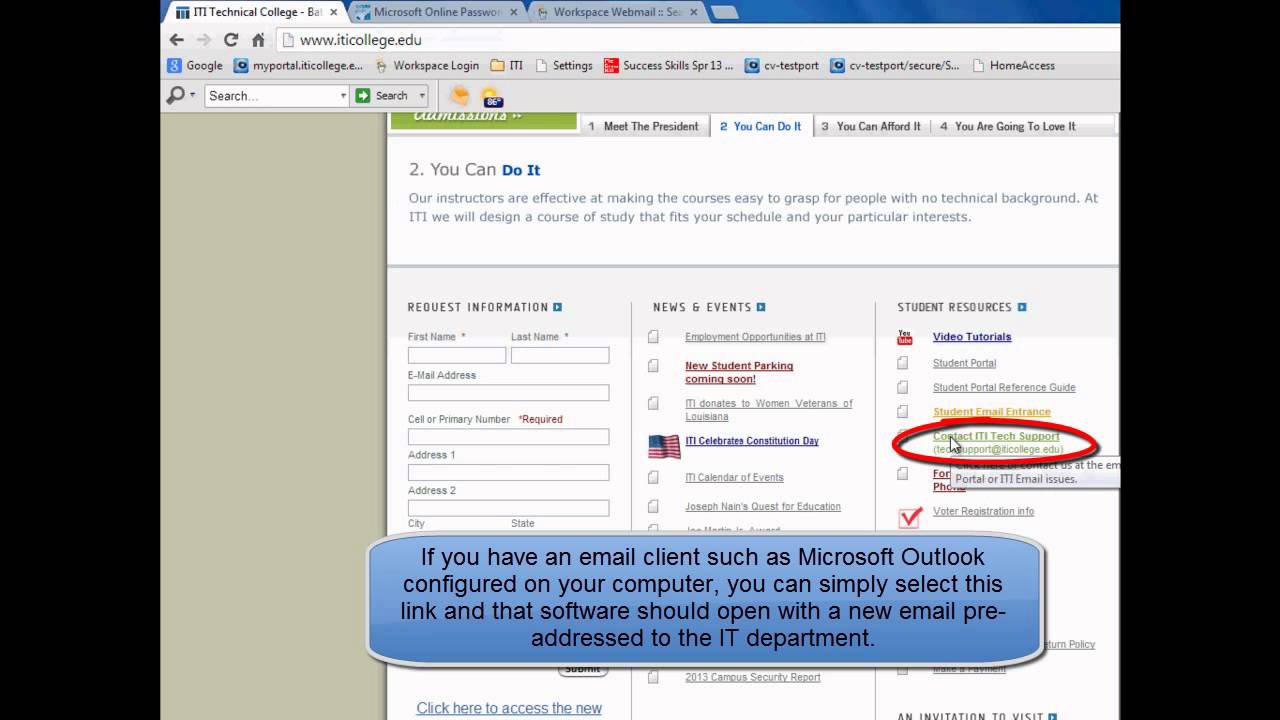 Requesting a New Password for your ITI College Student Email Account