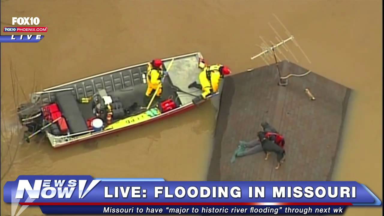 FNN: Man and Dog Rescued from Roof of Flooded Home in Missouri