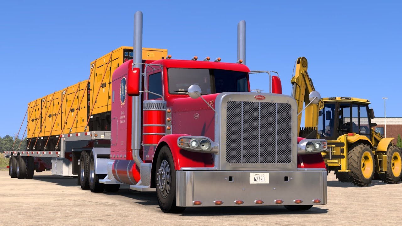 Angry CAT 3406B Powered Peterbilt 389 Hauling JCB Generators in Nebraska (Scottsbluff - Norfolk)