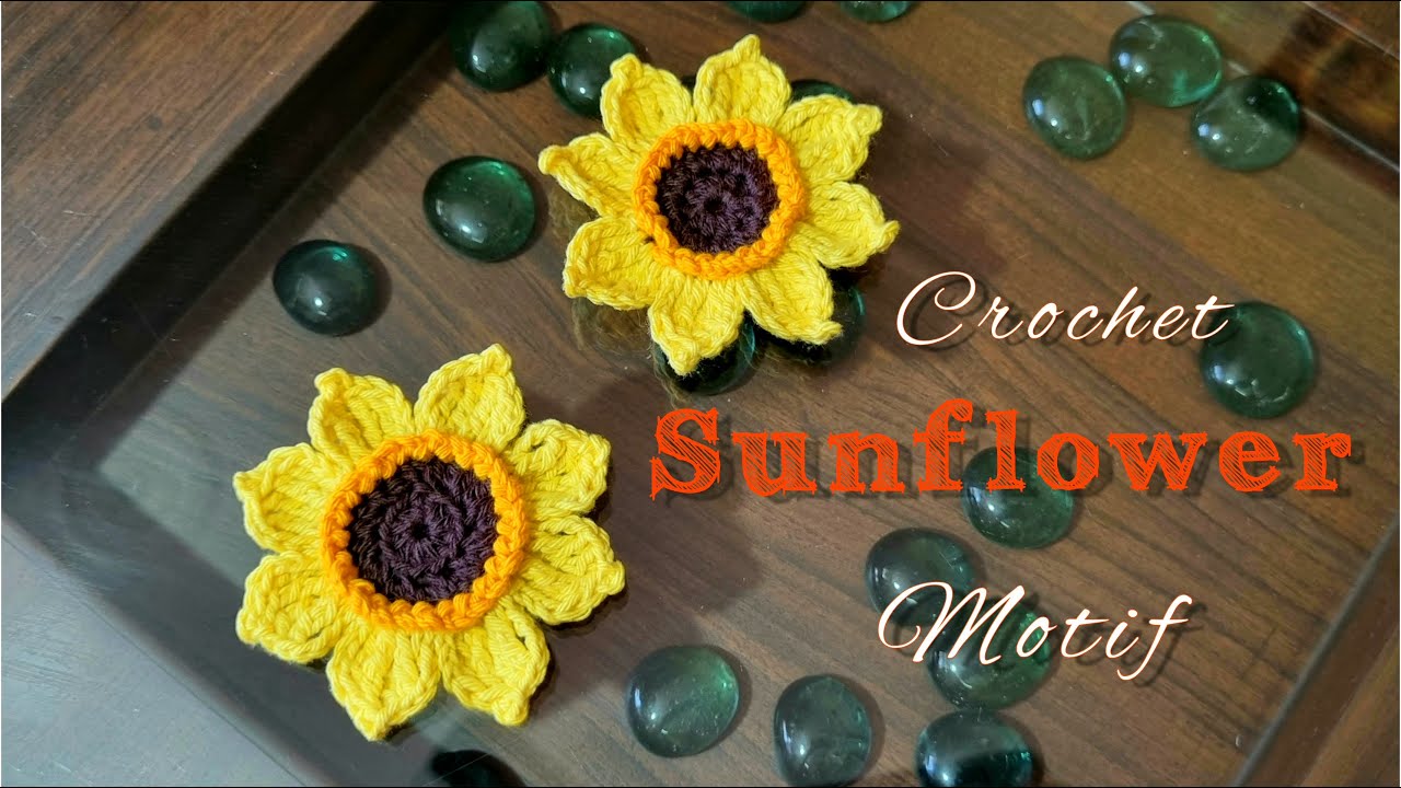 Crochet sunflower motif l crochet sunflower applique l easy crochet Flower