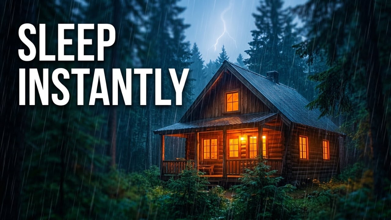 Rainstorm With Thunder in Warm Cabin | Sleep Instantly